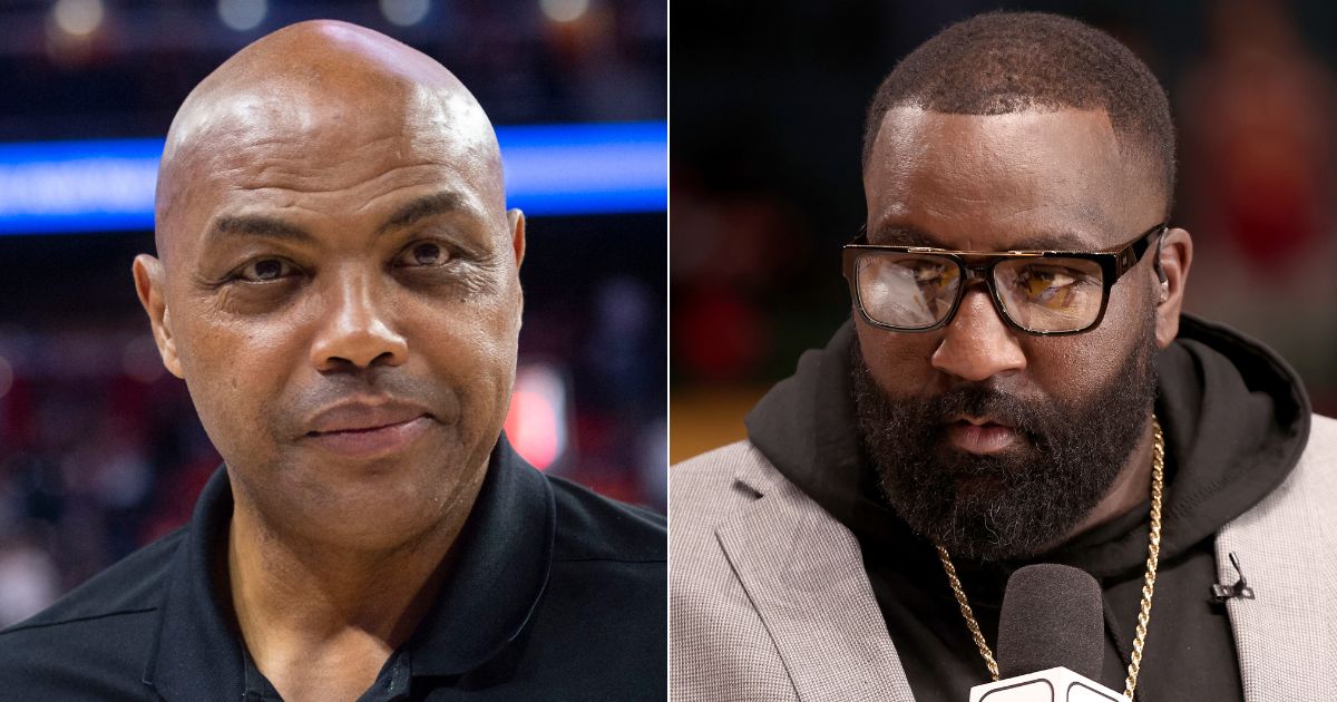 On Wednesday, former NBA All-Star Charles Barkley, left, challenged Kendrick Perkins, right, for his statement that the NBA MVP award was only won by Nikola Jokic because he is white.