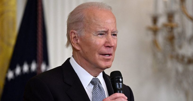 President Joe Biden speaks in the East Room of the White House in Washington on Monday