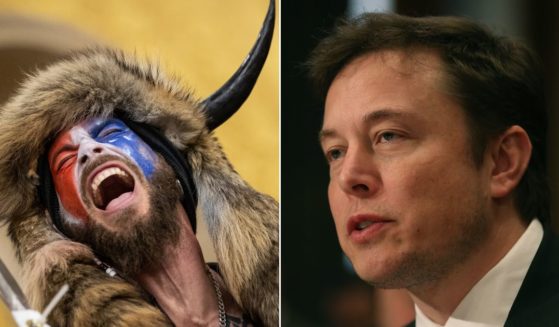 Elon Musk, right, has called for the release of 'QAnon shaman' Jacob Chansley in light of newly released video from the Jan. 6, 2021, Capitol incursion.