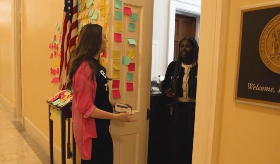 Chaya Raichik, the founder of Libs of TikTok, visits the office of New York Rep. Alexandria Ocasio-Cortez at the Capitol in Washington.