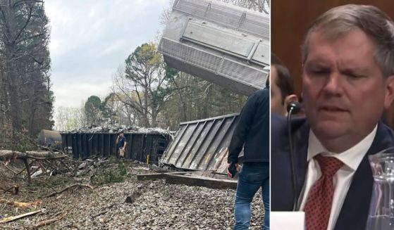 A Norfolk Southern train derailied on Thursday in Calhoun County, Alabama. News of the derailment came at the same time the company’s CEO was testifying before Congress about the impact of a hazardous materials train derailment in Ohio in February.