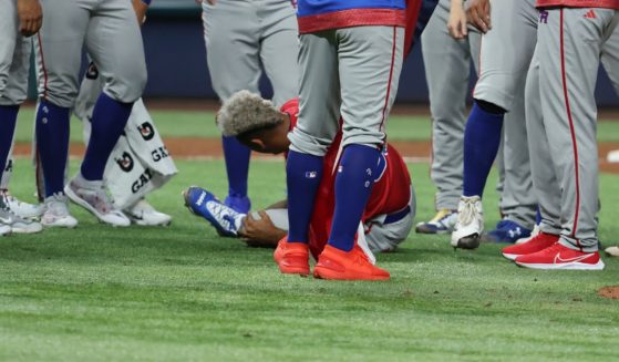 Edwin Diaz lying hurt on the field