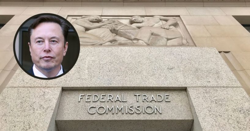 The Federal Trade Commission building is seen in Washington, D.C. Elon Musk leaves court on Jan. 24 in San Francisco.