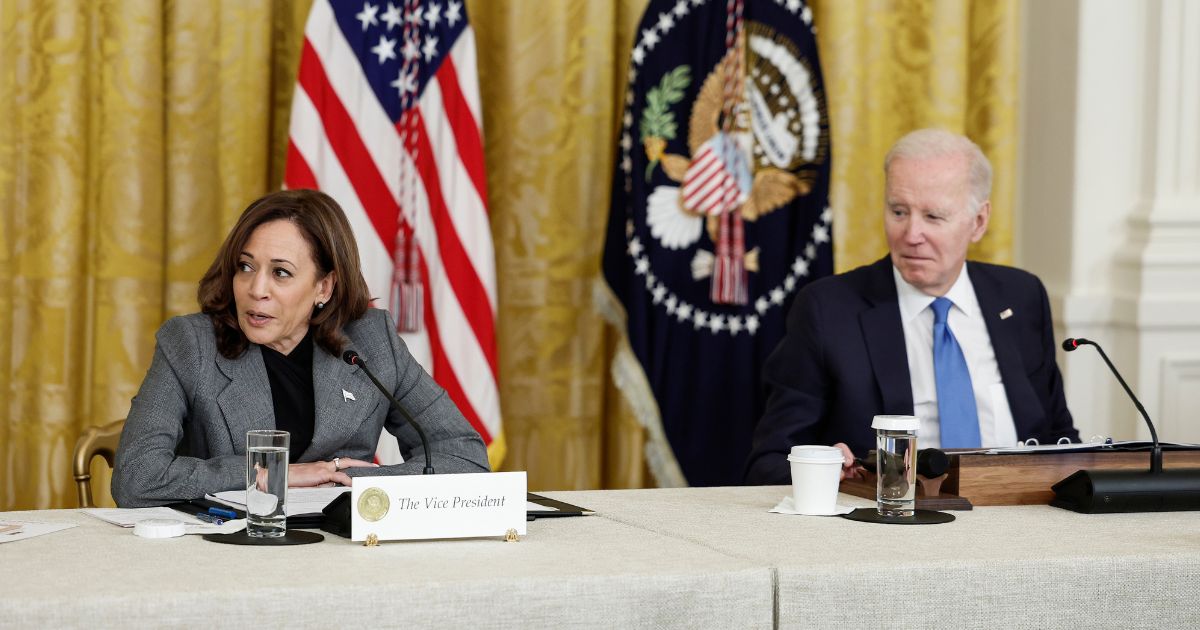 President Joe Biden, right, and Vice President Kamala Harris participate in a meeting with governors in the East Room of the White House in Washington on Feb. 10.