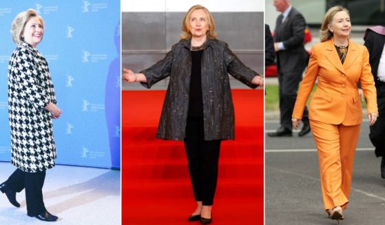 Former Secretary of State and presidential candidate Hillary Clinton is seen in several of the iconic outfits that inspired the name of the Pantsuit Nation Facebook group.