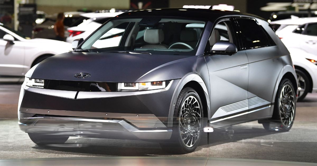 The Hyundai Ioniq 5 is shown at the Los Angeles Auto Show in Los Angeles, California, on Nov. 17, 2021.