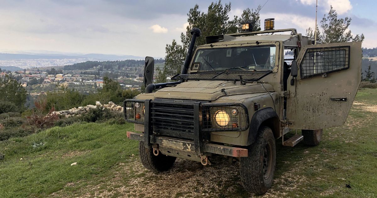 An Israel Defense Force armored Jeep is seen in the mountains of Judea and Samaria.