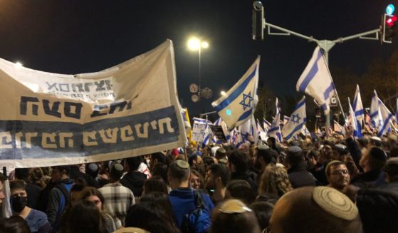 Supporters of Israeli Prime Minister Benjamin Netanyahu gather in Jerusalem.