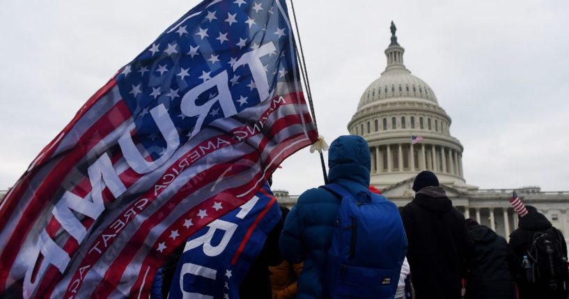 Supporters of former President Donald Trump hold a rally outside the U.S. Capitol in Washington, D.C., on Jan. 6, 2021.