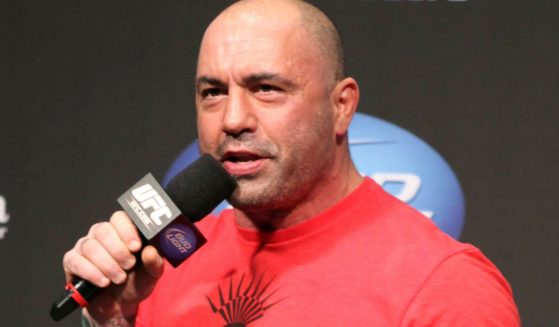 UFC announcer and podcaster Joe Rogan speaks at the weigh in before a UFC on FOX 5 event in Seattle, Washington, on Dec. 7, 2012. (Gregory Payan / Associated Press)