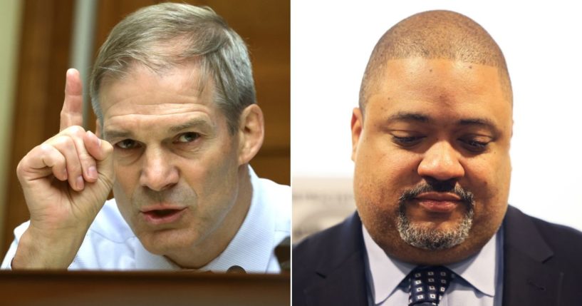 Rep. Jim Jordan of Ohio, left, and two other House GOP committee chairmen sent a letter to Manhattan District Attorney Alvin Bragg, right, on Monday.