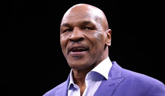 Boxing legend Mike Tyson attends the cruiserweight title fight between Jake Paul and Tommy Fury in Riyadh, Saudi Arabia, on Feb. 26.