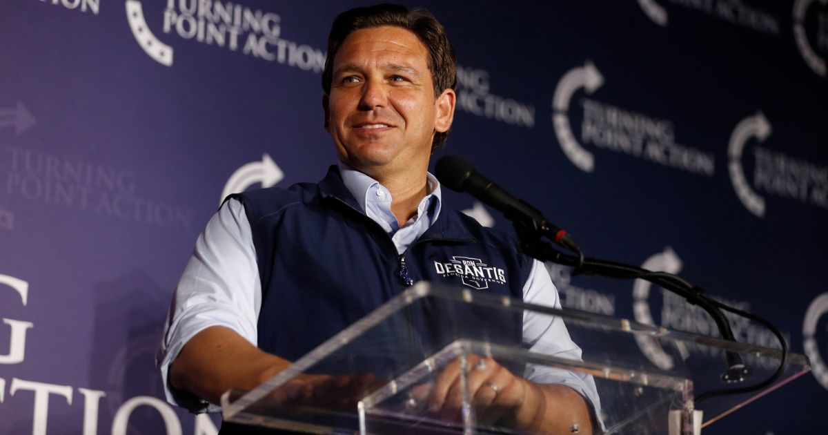 Florida's Republican Gov. Ron DeSantis gives a campaign speech during the Unite & Win Rally in Clearwater, Florida, on Nov. 5, 2022.