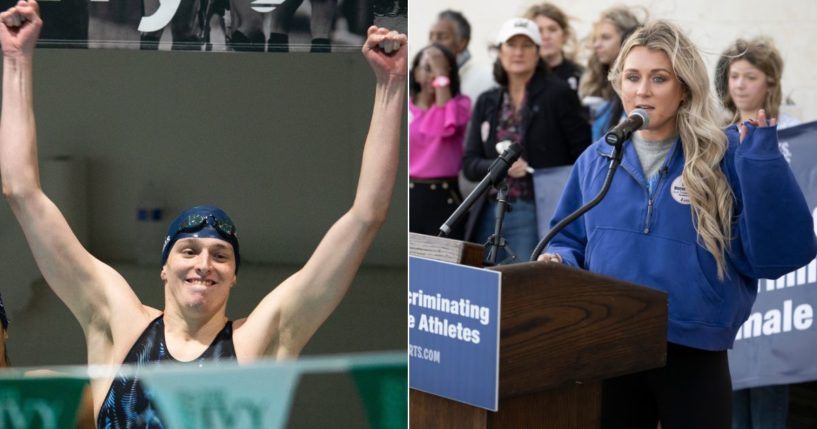 Former University of Kentucky swimmer Riley Gaines, right, spoke out after ESPN celebrated transgender University of Pennsylvania swimmer Lia Thomas, left, as a part of Women's History Month.