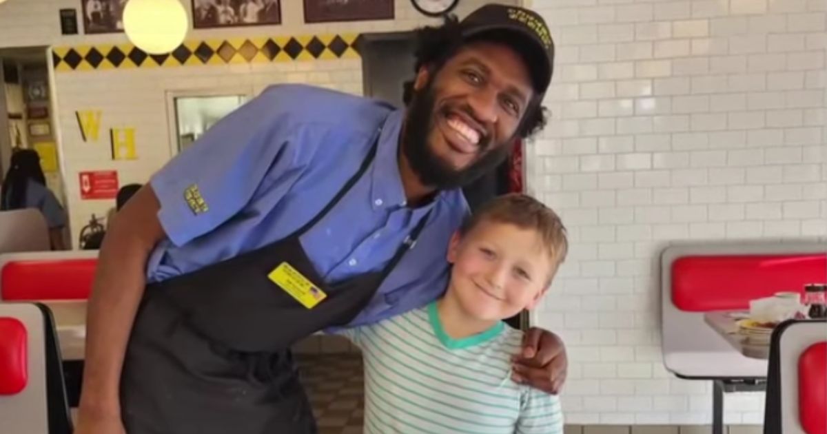 Eight-year-old Kayzen Hunter, left, started a GoFundMe for Devonte Gardner, right, his favorite Waffle House waiter who was going through a hard time.