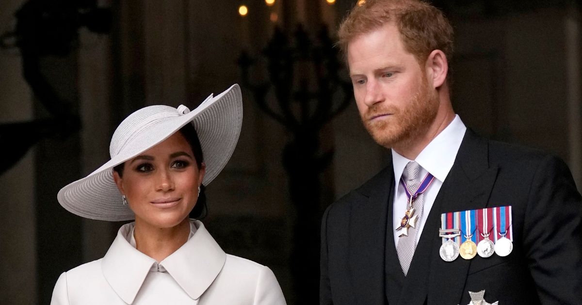Prince Harry and Meghan, Duchess of Sussex, leave June 3 in London after a service of thanksgiving for the reign of Queen Elizabeth II. The queen died on Sept. 8 at the age of 96.