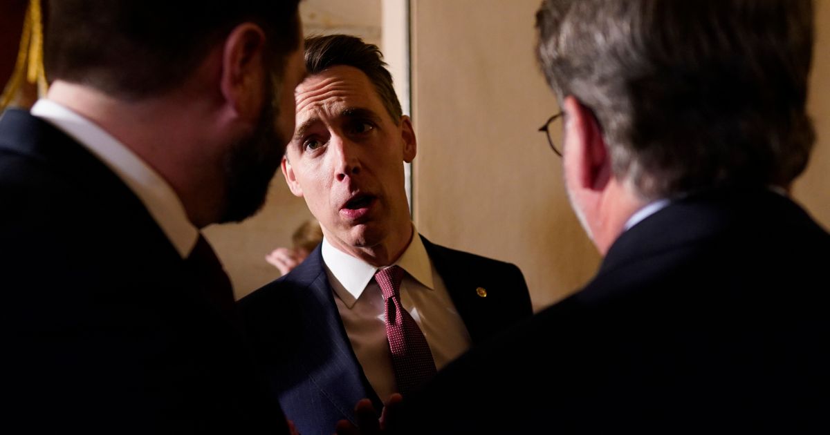 Sen. Josh Hawley, a Republican from Missouri, arrives before President Joe Biden delivers the State of the Union address to a joint session of Congress at the Capitol on Feb. 7.