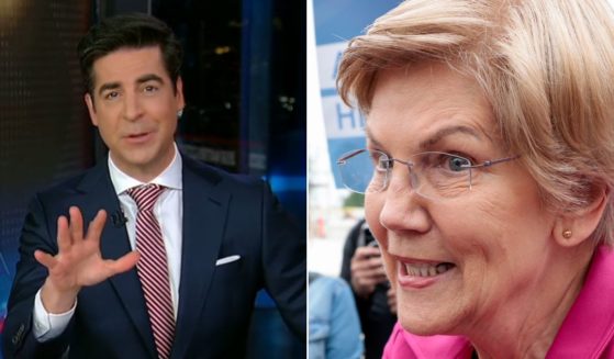 Fox News host Jesse Watters, left, talked about Democratic Sen. Elizabeth Warren, right, and her opposition to the Massachusetts state flag, on his show.