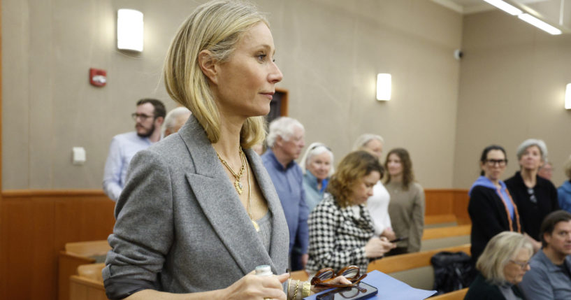 Gwyneth Paltrow enters the courtroom after a lunch break in her trial Thursday in Park City, Utah, where she is accused in a lawsuit of crashing into a skier in 2016.