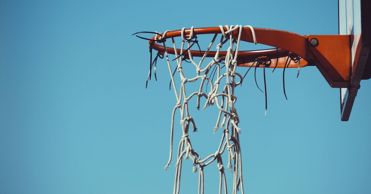 A basketball hoop is seen in this stock image.
