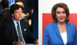 A former Fox producer is alleging that Tucker Carlson's team posted images of Nancy Pelosi, right, in a bathing suit.