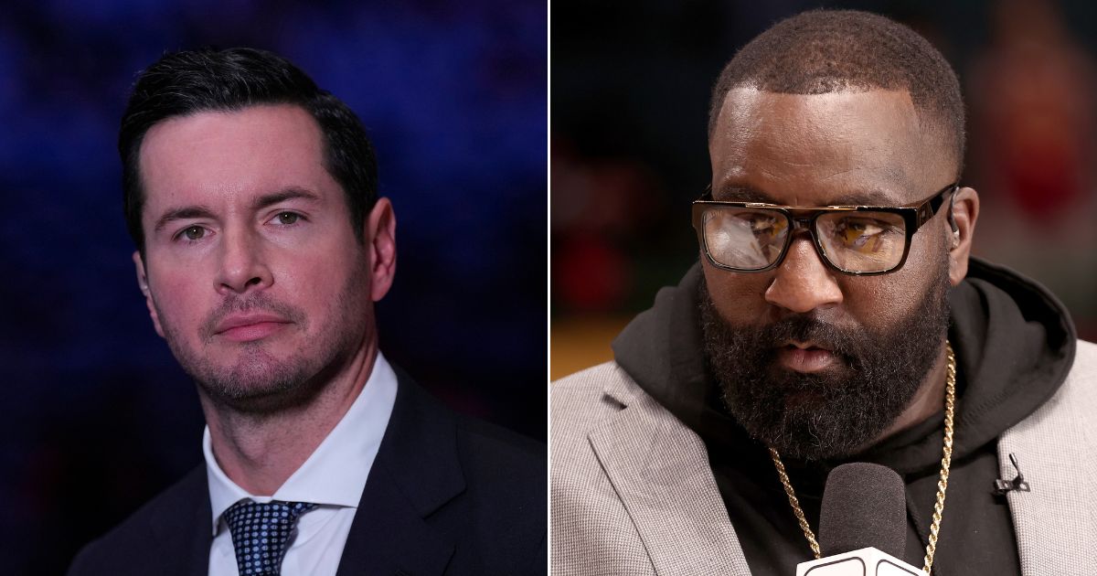 ESPN analyst JJ Redick, left, disagrees with NBA champion Kendrick Perkins, right, on ESPN's "First Take."