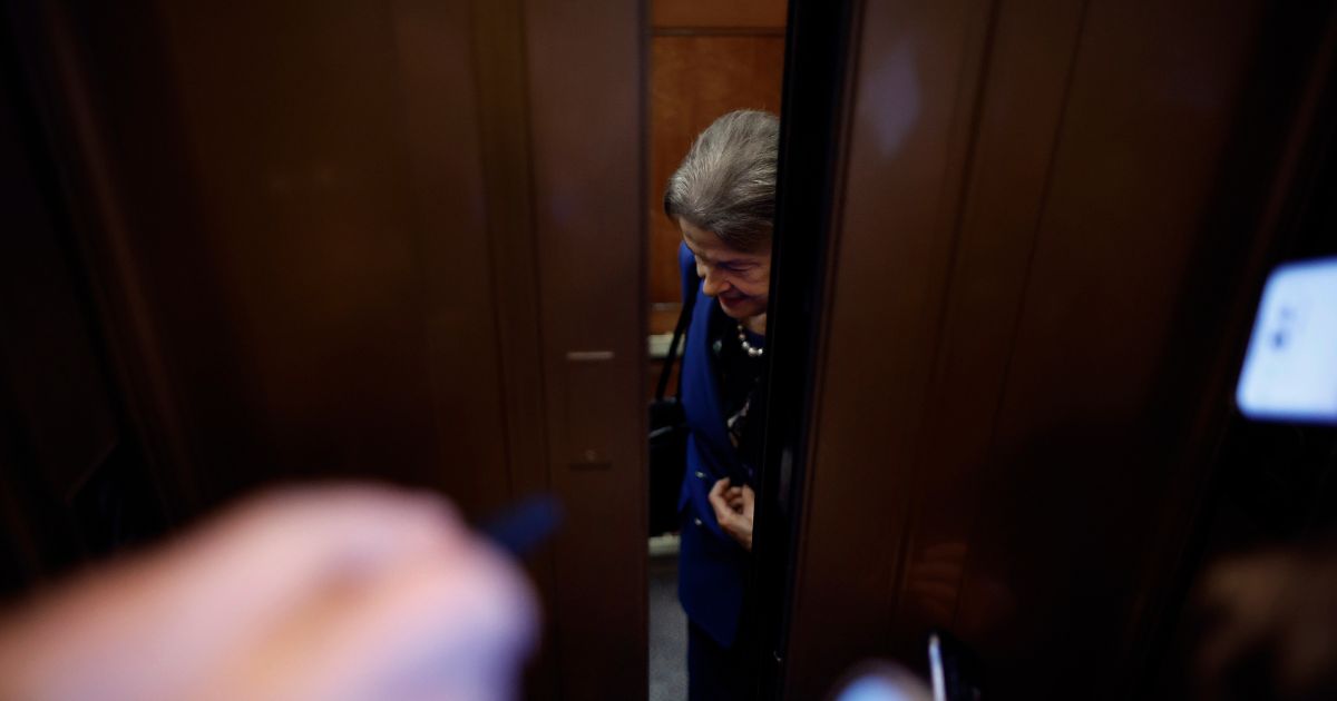 Sen. Dianne Feinstein boards an elevator following a vote in the U.S. Capitol on February 14, 2023 in Washington, DC.