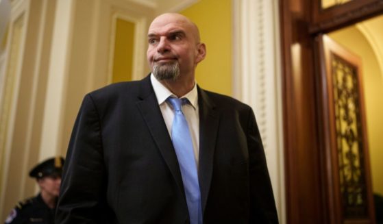 Then Sen.-elect John Fetterman (D-PA) heads to a lunch meeting with Senate Democrats at the U.S. Capitol on Nov. 15, 2022, in Washington, D.C.