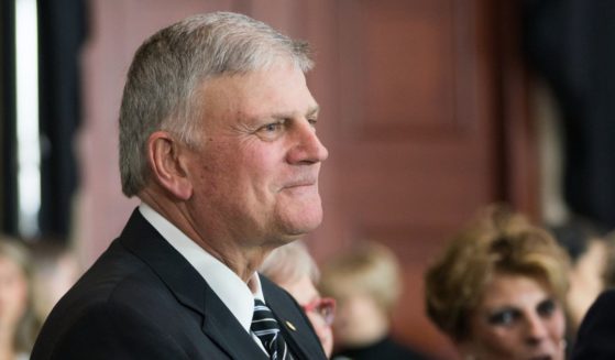 Franklin Graham, the son of Reverend Billy Graham, greets guests as the body of Reverend Billy Graham lies in repose after a ceremony at the U.S. Capitol, on Feb. 28, 2018, in Washington, D.C.