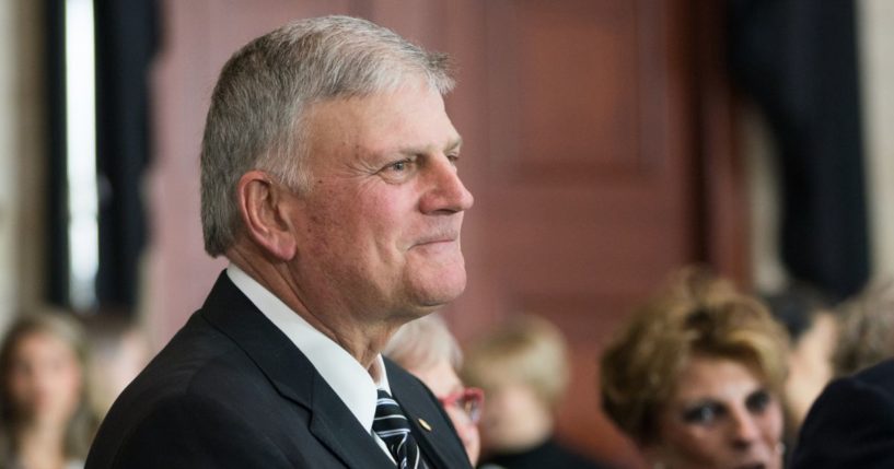 Franklin Graham, the son of Reverend Billy Graham, greets guests as the body of Reverend Billy Graham lies in repose after a ceremony at the U.S. Capitol, on Feb. 28, 2018, in Washington, D.C.
