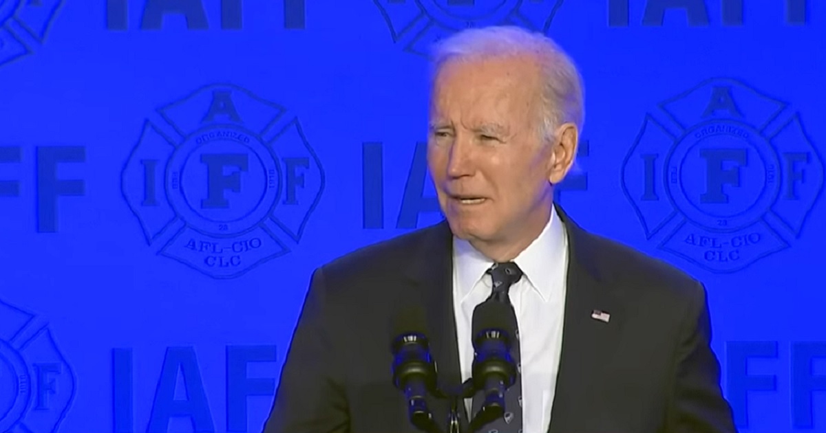 President Joe Biden speaks Monday at the International Association of Fire Fighters Legislative Conference in Washington.