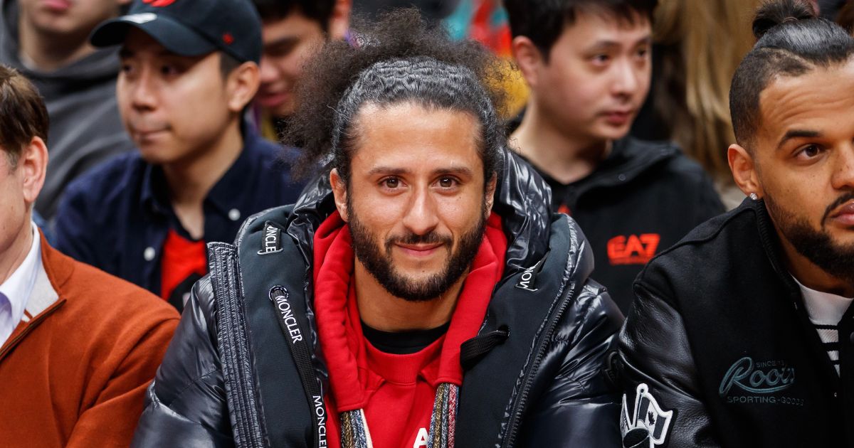 Colin Kaepernick attends the NBA game between the Toronto Raptors and the Boston Celtics at Scotiabank Arena on Dec. 5, 2022, in Toronto.