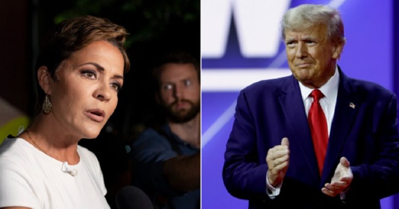 Arizona gubernatorial candidate Kari Lke, left; former President Donald Trump, right.