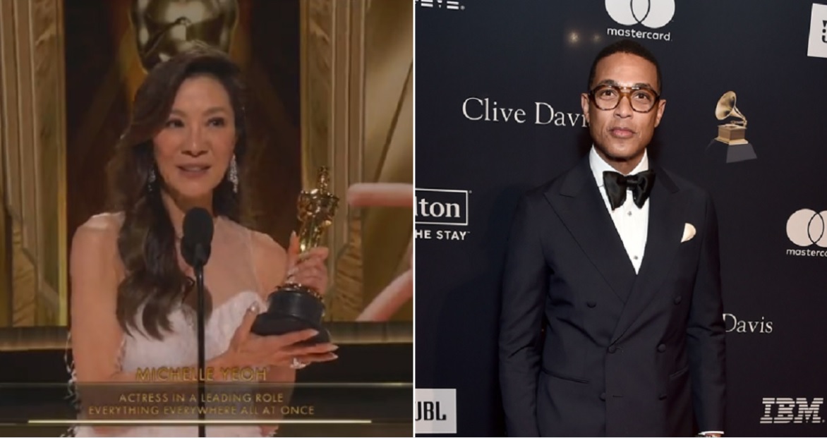 Best Actress winner Michelle Yeoh, left; CNN's Don Lemon, right.