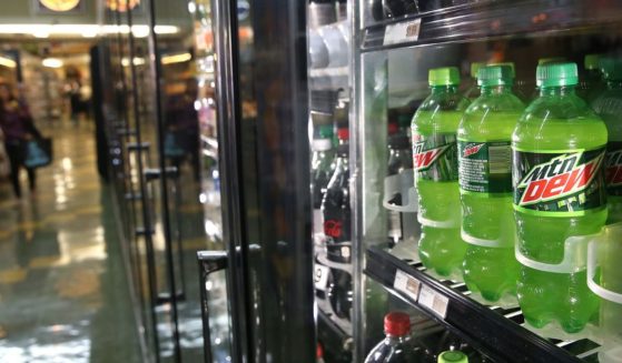 Bottles of Mountain Dew are displayed in a cooler at Marina Supermarket on July 22, 2014, in San Francisco.