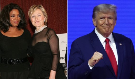 Left: Oprah Winfrey and Hillary Clinton in a 2005 file photo; right, former President Donald Trump in a photo from March 4.