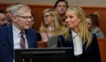 Actor Gwyneth Paltrow and attorney Steve Owens react as the verdict is read in her civil trial over a collision with another skier on March 30, 2023, in Park City, Utah.