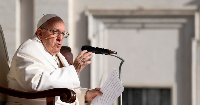 Pope Francis holds his speech during the weekly general audience at St. Peter's Square on Wednesday in Vatican City, Vatican.
