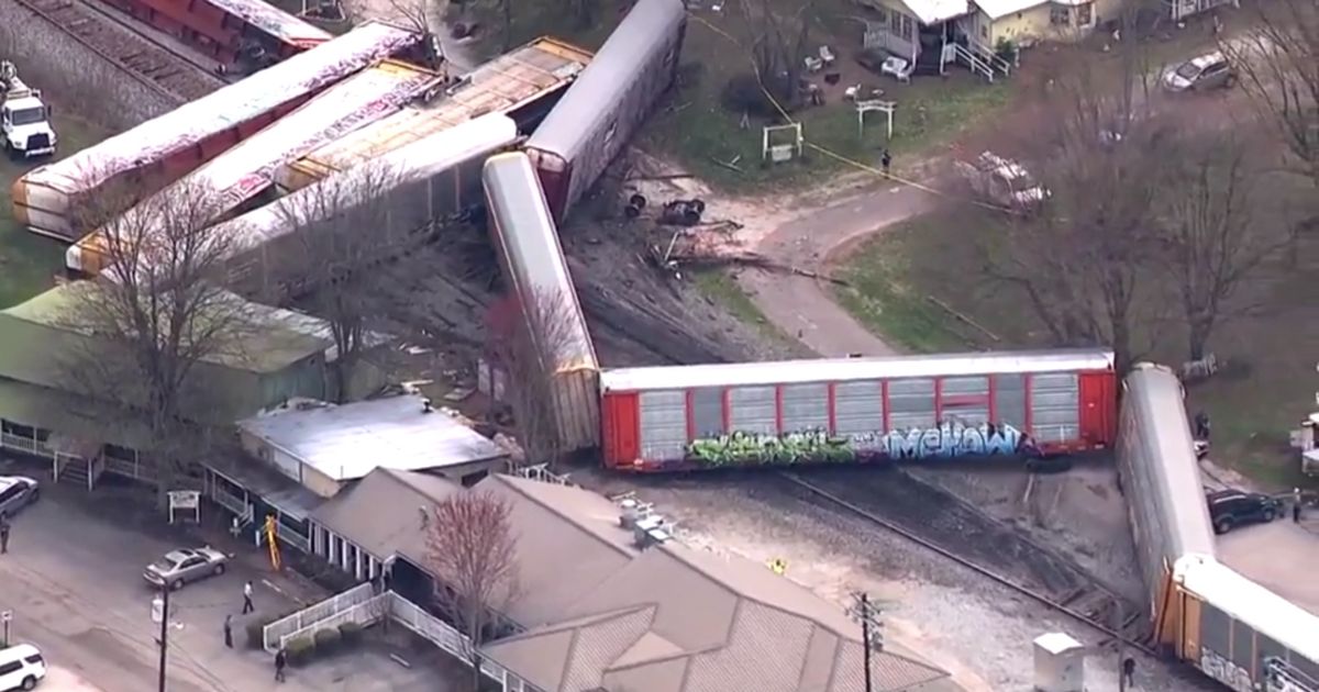 Derailed cars from a CSX Transportation train