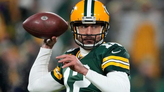 Green Bay Packers quarterback Aaron Rodgers warms up before a game against the Los Angeles Rams in Green Bay, Wisconsin, on Dec. 19, 2022.