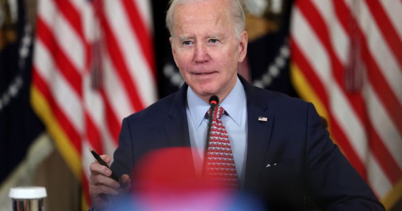 President Joe Biden holds a meeting at the White House on Tuesday in Washington, D.C.