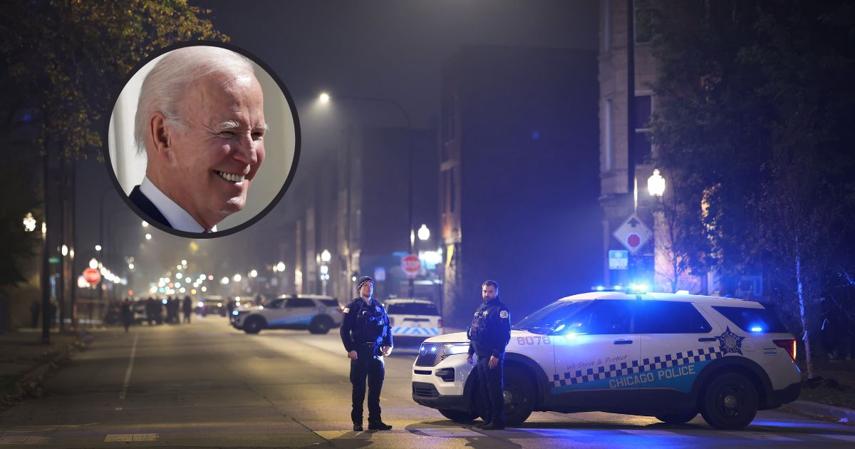 Police investigate the scene of a mass shooting on Oct. 31, 2022, in Chicago. President Joe Biden smiles on the South Lawn of the White House on Monday in Washington, D.C.