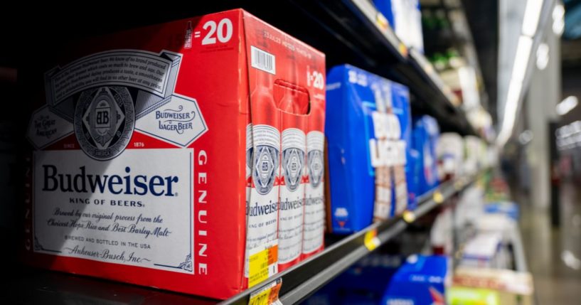 Budweiser beer sits on a shelf at a Walmart store on March 2 in Austin, Texas.
