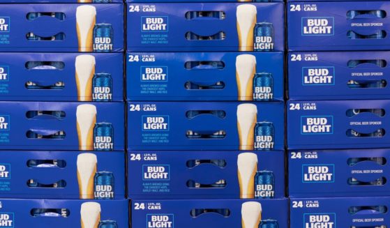 Twenty-four packs of Bud Light beer are displayed at a store in Indianapolis in August 2022.