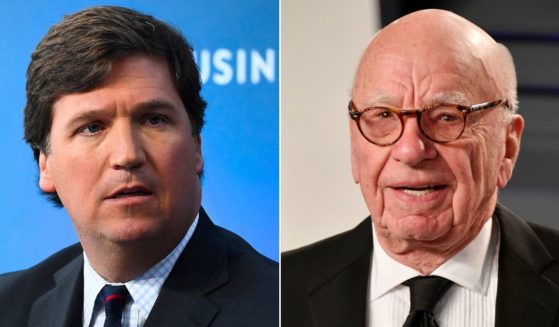 At left, Tucker Carlson speaks onstage at the Time Warner Center in New York City on Nov. 29, 2017. At right, Rupert Murdoch attends an Oscars event at the Wallis Annenberg Center for the Performing Arts in Beverly Hills, California, on Feb. 24, 2019.