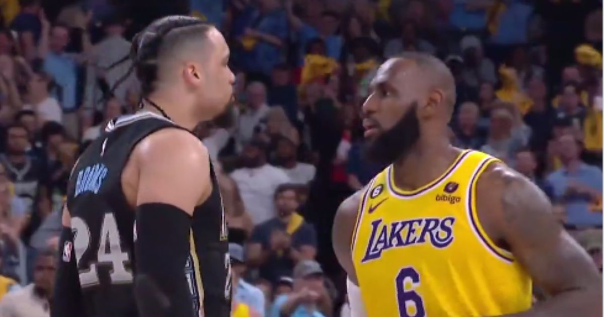 Dillon Brooks taunts LeBron James during a game on Wednesday.