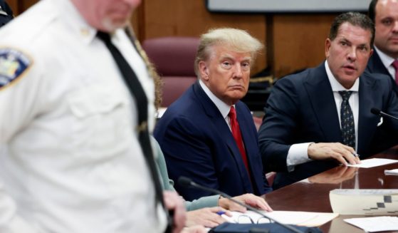 Former President Donald Trump sits in the courtroom during his arraignment at the Manhattan criminal court on Tuesday in New York City.
