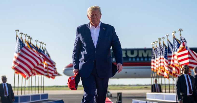 Former President Donald Trump arrives at a rally on March 25 in Waco, Texas.