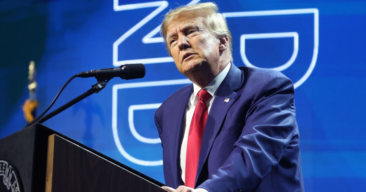 Former President Donald Trump speaks at the 2023 NRA-ILA Leadership Forum in Indianapolis, Indiana, on Friday.