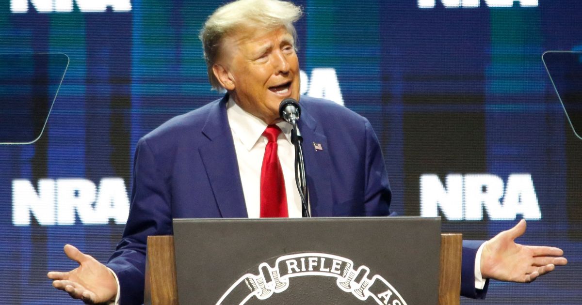 Former President Donald Trump speaks at the 152nd National Rifle Association annual convention in Indianapolis, Indiana, on April 14.